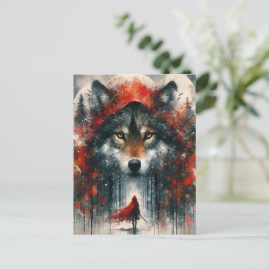 Rood en de wolf briefkaart (Staand voorkant)