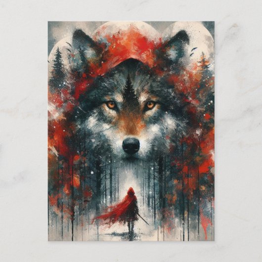 Rood en de wolf briefkaart (Voorkant)