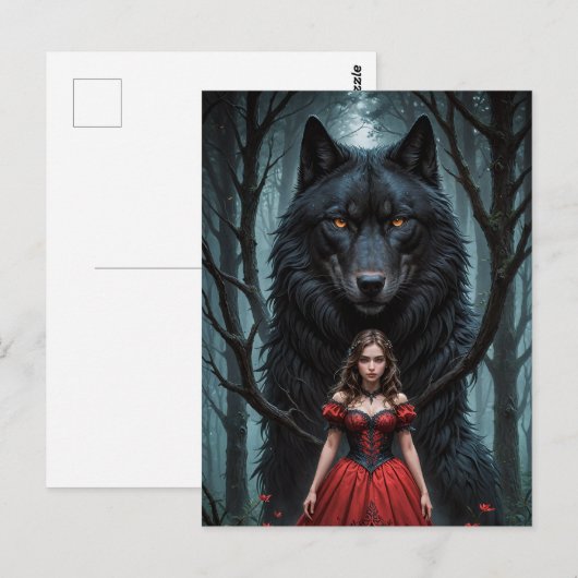 Rood en de zwarte wolf briefkaart (Voorkant / Achterkant)