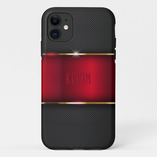 Rood en donkergrijs namaak metaaldesign Case-Mate iPhone case (Achterkant)