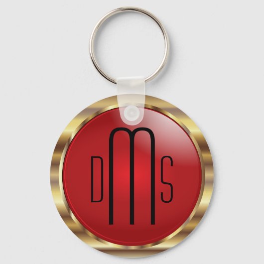 Rood en Faux metallisch goud met monogram Sleutelhanger (Voorkant)