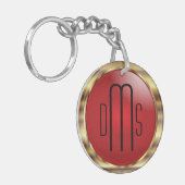 Rood en Faux metallisch goud met monogram Sleutelhanger (Voorkant Links)