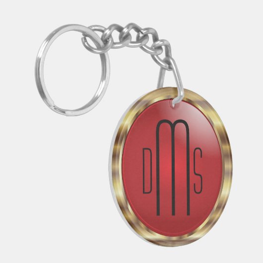 Rood en Faux metallisch goud met monogram Sleutelhanger (Voorkant Links)