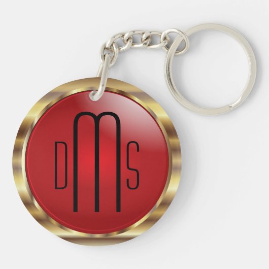 Rood en Faux metallisch goud met monogram Sleutelhanger (Achterkant)