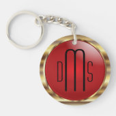 Rood en Faux metallisch goud met monogram Sleutelhanger (Voorkant)