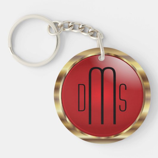 Rood en Faux metallisch goud met monogram Sleutelhanger (Voorkant)