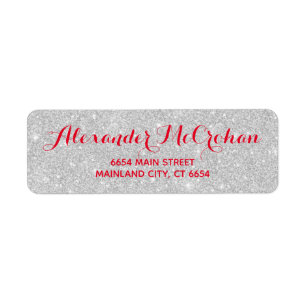 Rood en Faux Silver Glitter Folie Return Address Etiket