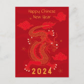 Rood en Geel 2024 Draak Chinees Nieuwjaar Briefkaart (Voorkant)