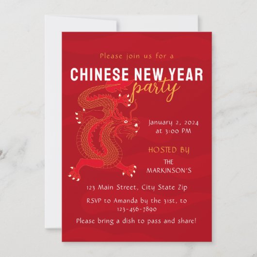 Rood en Geel 2024 Draak Chinees Nieuwjaar Kaart (Voorkant)