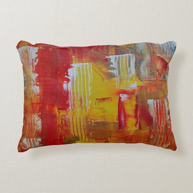 Rood en geel abstract schilderij accent kussen (Voorkant)