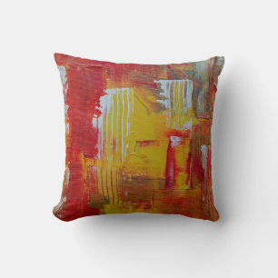 Rood en geel abstract schilderij kussen