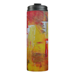 Rood en geel abstract schilderij thermosbeker