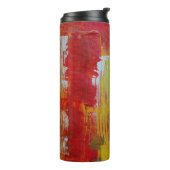 Rood en geel abstract schilderij thermosbeker (Gedraaid links)