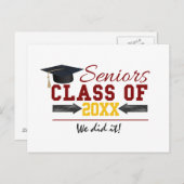 Rood en geel Afstuderen Aankondigingskaart (Voorkant / Achterkant)