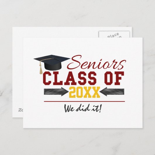 Rood en geel Afstuderen Aankondigingskaart (Voorkant / Achterkant)