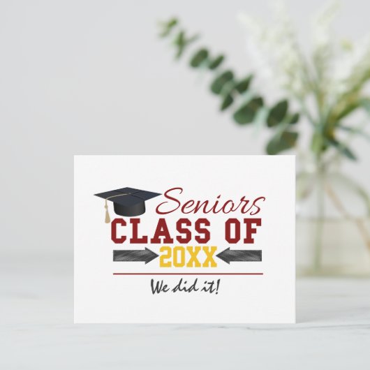 Rood en geel Afstuderen Aankondigingskaart (Staand voorkant)