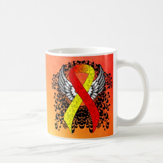 Rood- en Geel Awareness Ribbon met Wings Koffiemok (Rechts)