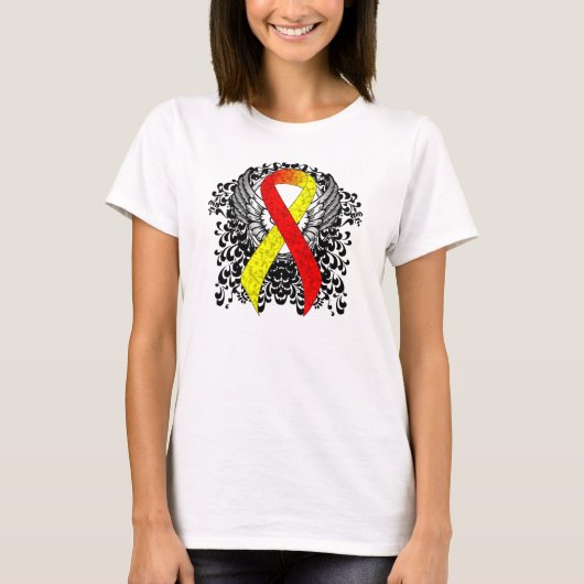 Rood- en Geel Awareness Ribbon met Wings T-shirt (Voorkant)