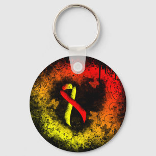 Rood- en Geel bewustzijn Ribbon Grunge Heart Sleutelhanger