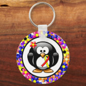 Rood- en Geel bewustzijn Ribbon Penguin Sleutelhanger (Voorkant)