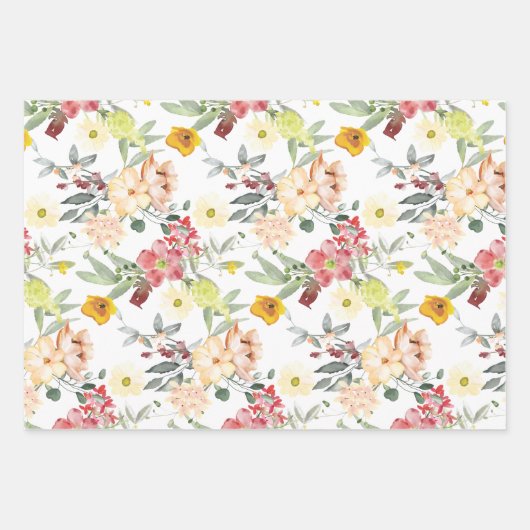 Rood en Geel Bloemmotief Inpakpapier Vel (Voorkant 3)