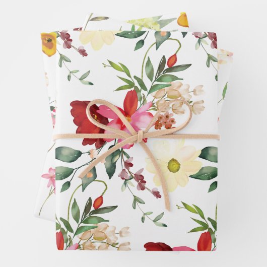 Rood en Geel Bloemmotief Inpakpapier Vel (In situ)