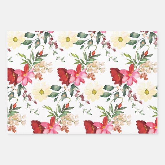 Rood en Geel Bloemmotief Inpakpapier Vel (Voorkant)