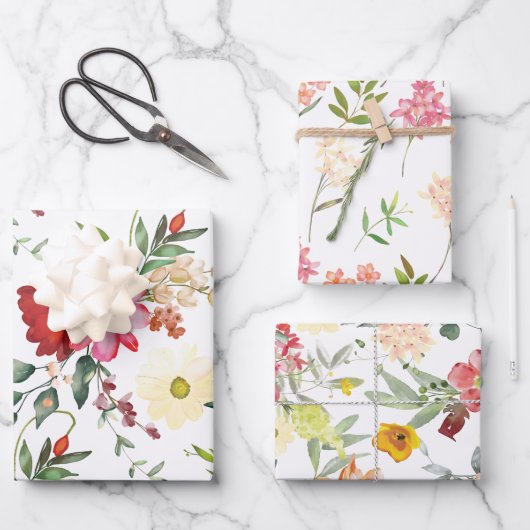 Rood en Geel Bloemmotief Inpakpapier Vel (Voorkant)