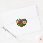 Rood en Geel Boerderij Tractor Ronde Sticker (Envelop)