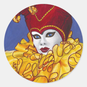 Rood en Geel Carnaval Jester Ronde Sticker