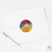 Rood en Geel Carnaval Jester Ronde Sticker (Envelop)