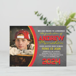 Rood en Geel Chalkboard Afstuderen Aankondiging