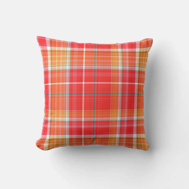 Rood en geel Cheery Plaid Kussen (Voorkant)