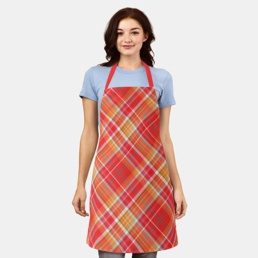 Rood en geel Cheery Plaid Schort (Gedragen)