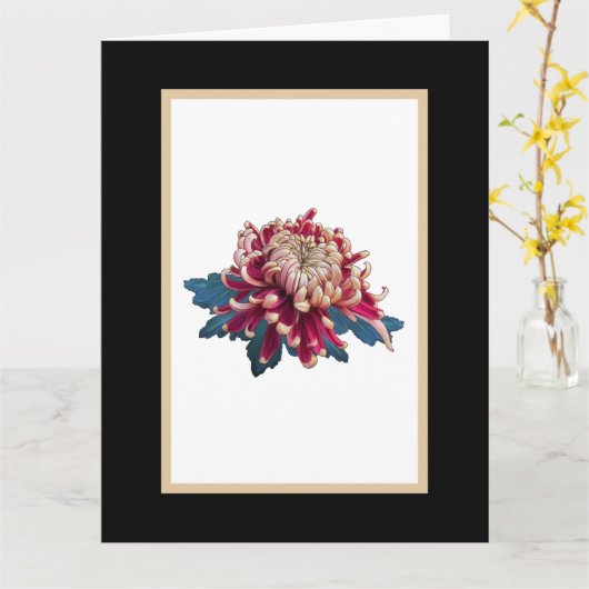 Rood en geel chrysanthemum afbeelding zwart kaart (Gele Bloem)