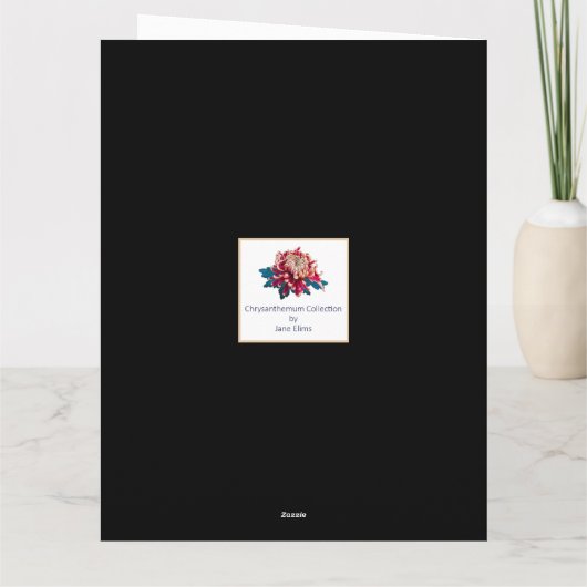 Rood en geel chrysanthemum afbeelding zwart kaart (Achterkant)