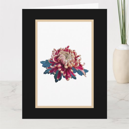 Rood en geel chrysanthemum afbeelding zwart kaart (Voorkant)