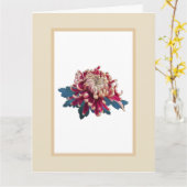 Rood en geel chrysanthemum illustratiebeige kaart (Gele Bloem)
