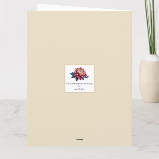 Rood en geel chrysanthemum illustratiebeige kaart (Achterkant)