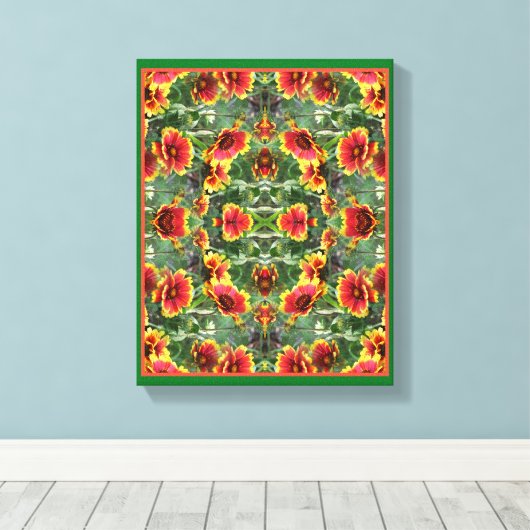 Rood en geel Daisy Flowers Abstract Canvas Afdruk (Insitu (Houten vloer))