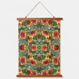 Rood en geel Daisy Flowers Abstract Hangend Wandkleed