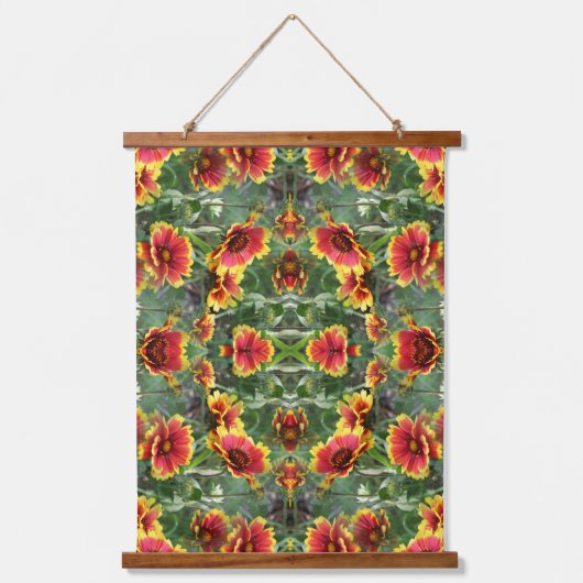 Rood en geel Daisy Flowers Abstract Hangend Wandkleed (Voorkant)