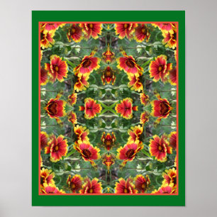 Rood en geel Daisy Flowers Abstract Poster