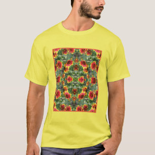 Rood en geel Daisy Flowers Abstract T-shirt