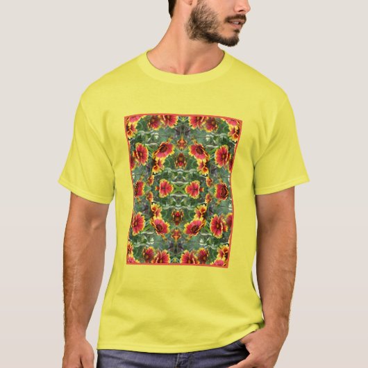 Rood en geel Daisy Flowers Abstract T-shirt (Voorkant)