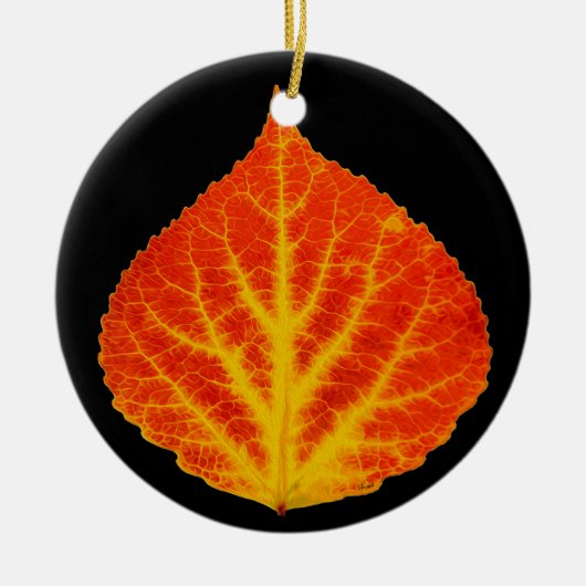 Rood en geel esperen Leaf #10 Keramisch Ornament (Voorkant)
