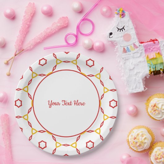 Rood en geel geometrisch patroon papieren bordje (Feest)