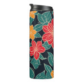 Rood en Geel Gestileerde Bloemen Zwarte Achtergron Thermosbeker (Geroteerd rechts)