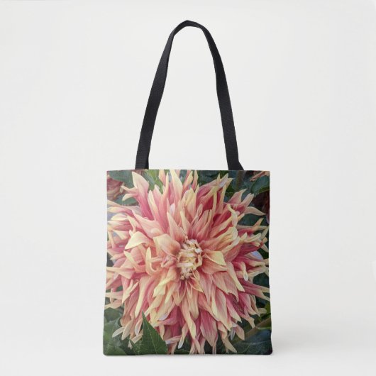 Rood en Geel Gevarieerde Dahlia Bloom Floral Tote Bag (Voorkant)