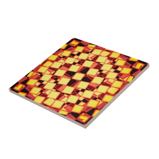 Rood en geel ingecheckt patroon tegeltje (Zijkant)